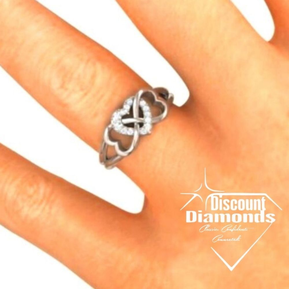 Triple Heart Infinity Diamond Ring 925 Silver 